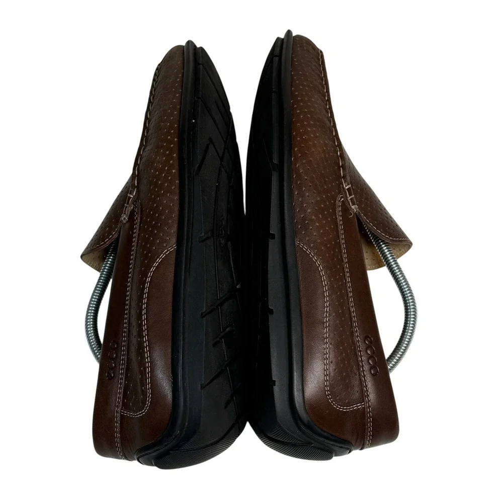 ECCO Men Brown Leather Perforated Moccasin Loafers EU 45 US 11-11.5 Driving Shoe
